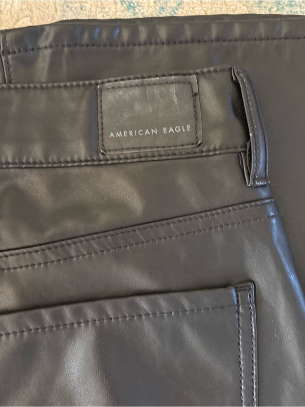 American Eagle Black Faux Leather Flare leg Rocker Party Concert - Picture 5 of 12